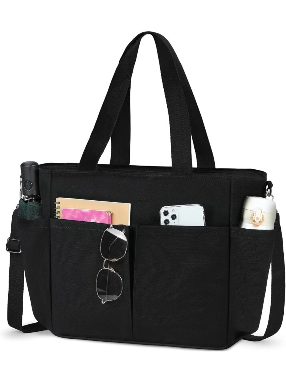 Women's Black Water Resistant Crossbody Purse Shoulder Bag with Zipper for Work